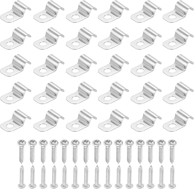 uxcell 30Pcs 5mm(3/16") One Hole Rigid Pipe Strap, 304 Stainless Steel Conduit Clamp Thicken U Bracket Heavy Duty Pipe Clamp with Self-Tapping Screws for Fixing Tube Cable, Silver