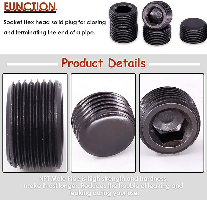 Hilitchi 10Pcs Carbon Steel Black Pipe Fitting Pipe Plug Fitting NPT Male Plug (1/2)