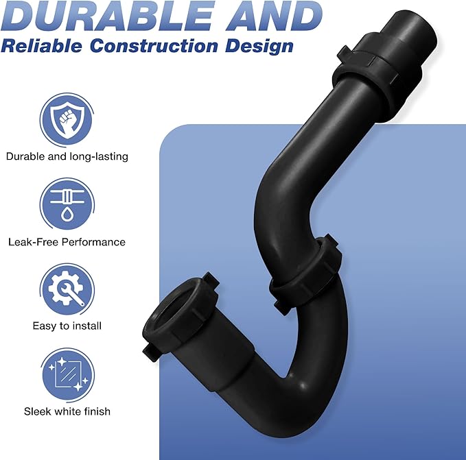 1-1/2 Inch P-Trap Kit, Polypropylene Tubular with ABS Marvel Adapter, Ribbed Threaded Nuts for Strong Leak-Free Connection, Includes J-Bend, Wall Arm & Washers, Made in USA