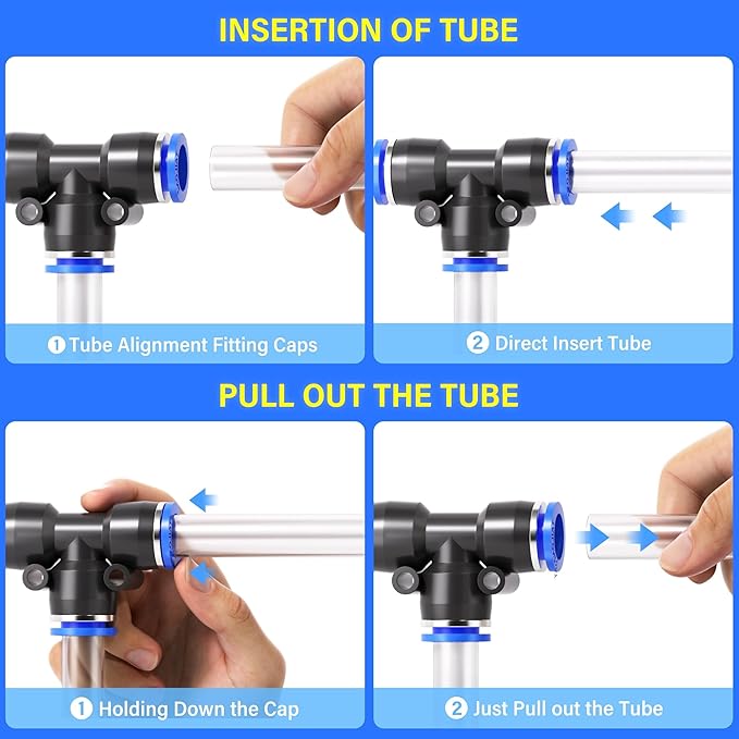 TAILONZ PNEUMATIC 1/4 Inch OD Push to Connect Fittings Pneumatic Fittings Kit 8 Spliters+10 Elbows+8 tee+10 Straight (36 pcs)