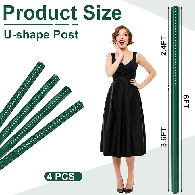 Gisafai 4 Pack 6 ft Tall U Channel Sign Steel Post with Green Enamel Coating Heavy Duty Metal Sign Post with Pre Drilled Holes for Easy Mounting