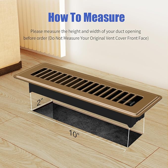 Floor Register 2x10, 2 Pack Floor Vent Covers, Adjustable Steel Air Supply Register Vent Covers Grill, Rust-Proof Vent Covers for Home Floor and Sidewall, Brown