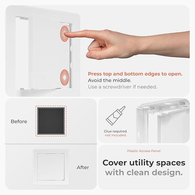 6 x 6 Inch White Square ABS Plastic Plumbing Access Panel - Indoor Wall Access Door for HVAC, Wall, Ceiling, and Drywall with Panel - Opening Box Door Cover - Easy to Instal