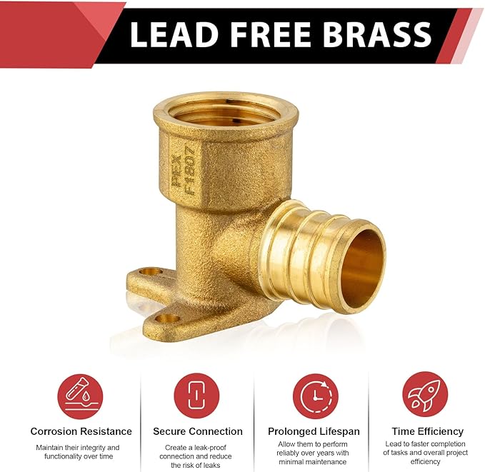 (Pack of 10) EFIELD Barb Pex 3/4 Inch X 1/2 Inch Female NPT Drop-ear Elbow Crimp Fittings, ASTM F1807,(PEX1807165)
