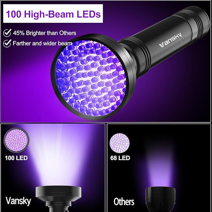 Vansky Air Conditioner Leak Detection: 100 LED Car AC UV Dye Leak Detector Kit with Protective Glasses - Automotive Professional Tool