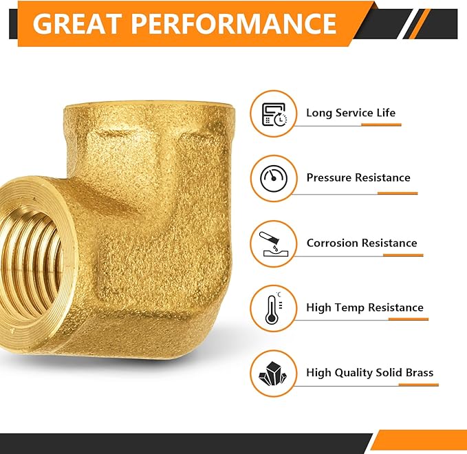 50-PCs HeSun Brass Pipe Fitting, 1/4" x 1/4" NPT Female 90-Degree Barstock Street Elbow
