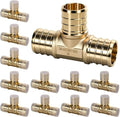 PEX Fittings 3/4 Inch, 12PCS Tee Lead-Free Brass Connectors for PEX B Pipe, NSF UPC Certified, ASTM F1807, Compatible with Crimp/Clamp Rings (Hot/Cold Water, Hydronic Heating)