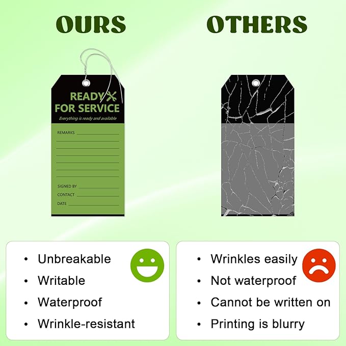 100PCS Ready for Service Tags 3" x 5 3/4" Service Repair Tags with Wire Service Tags for Equipment Black and Green Service Tags for Required Examination Production Status Notice Tags Cardstock
