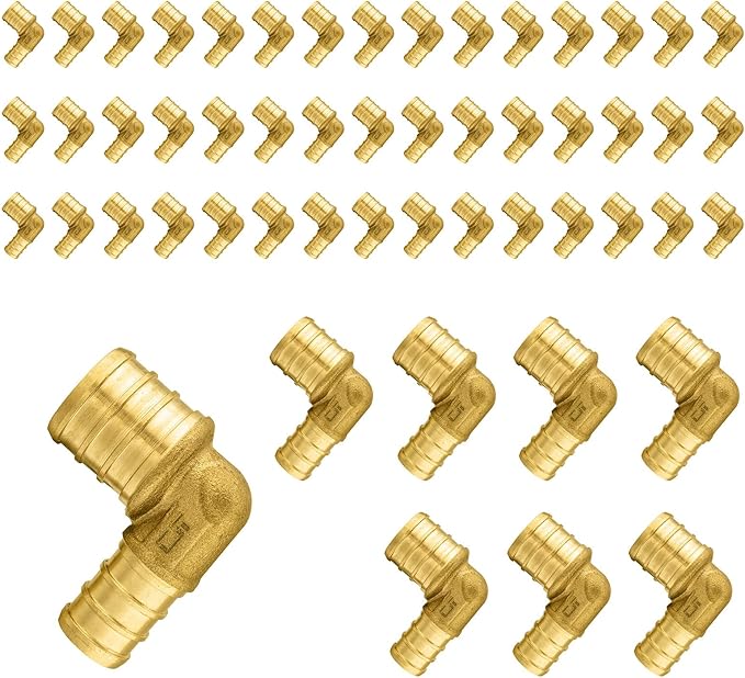 50-Pack PEX Fittings Niikappu 1/2"x3/4" Pex Elbow, Brass Crimp Pipe Fittings for PEX Pipes, ASTM F1807
