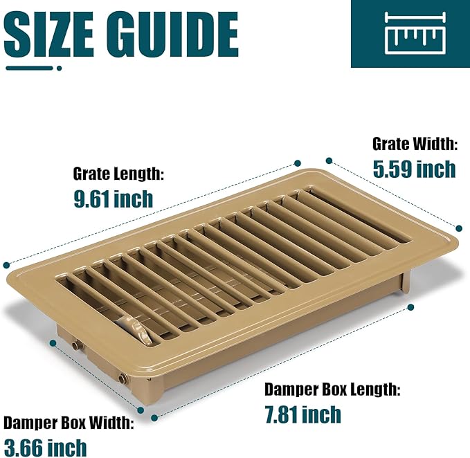 VOISEN Floor Register 4x8, 2 Pack Floor Vent Covers, Steel Adjustable Air Supply Grille Register Vent Cover Grill for Sidewall and Floor, Vent Covers for Home Floor,Brown