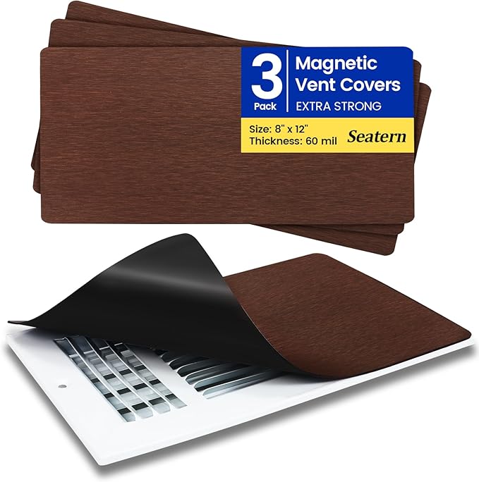 Magnetic Vent Covers, Extra Strong Magnets, Bronze 8" x 12" (3 Pack) Ultra Thick 60mil, Complete Seal, Air Vent Covers for Home Floor, Ceiling, Wall Registers, HVAC, AC, RV, and Heater Vents