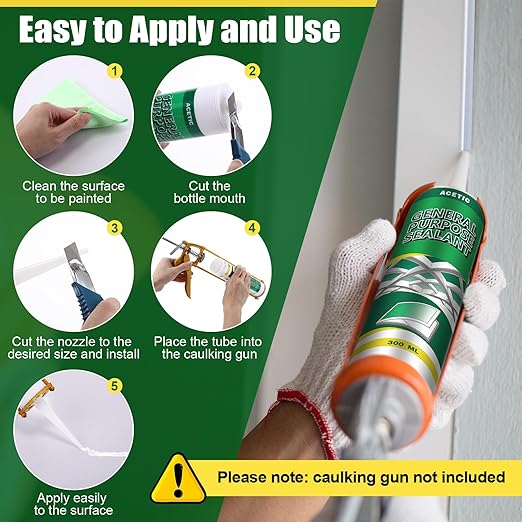 2 Pack Clear Silicone Sealant Caulk, 10.1 oz 100% Waterproof Silicone Sealant Adhesive Clear Caulk Tool for RV Marine Home Window Roof Door Kitchen Bathroom Bathtub Shower Auto Leakproof Seal
