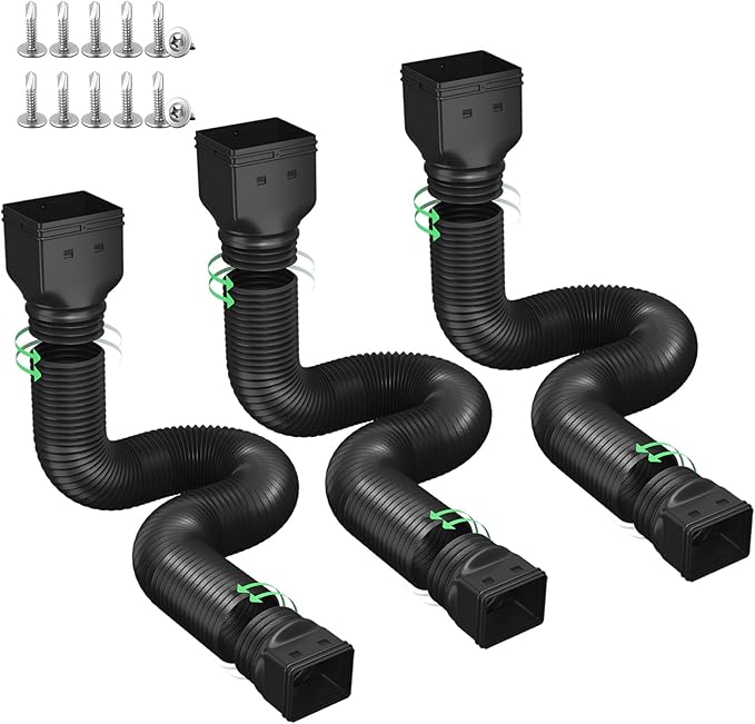 Rain Gutter Downspout Extensions, Downspout Extender for Rainwater Drainage Flexible, Down Spout Drain Extension Pipe and Extendable from 21 to 66 Inches (3 Pack, Black)