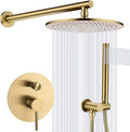 TRUSTMI 12-Inch Brushed Gold Shower System, Brass Wall Mounted Rainfall Shower Set (Contain Concealed Pressure Balance Rough-in Valve Body and Trim)