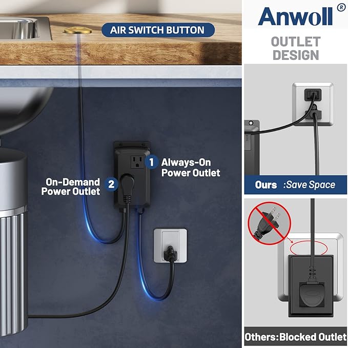 Garbage Disposal Air Switch Kit, Professional Dual Outlet, Solid Brass Cover in Brushed Gold, UL Listed Sink Top Button, Compatible with Moen Faucets