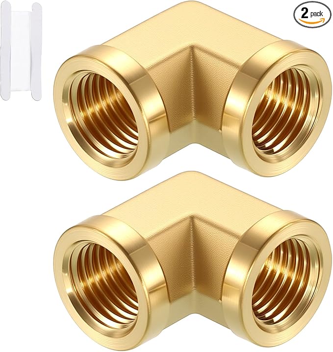 Pack of 2, 90° 1/4" NPT FeMale to 1/4" NPT FeMale Solid Brass Barstock Street Elbow, Forged Pipe Fitting for Pipe Leak Repair, Bathroom Remodeling, Tool Extensions, Compression