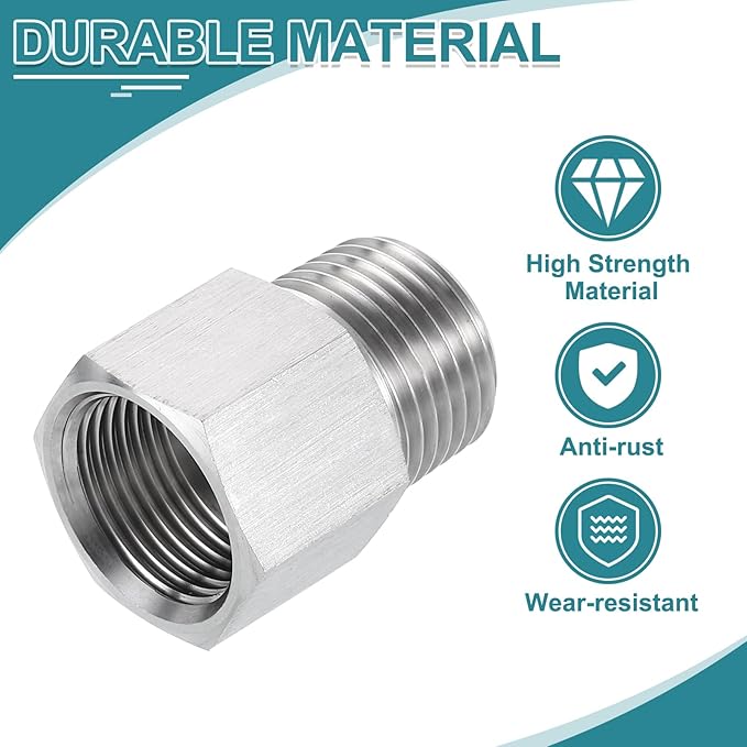 uxcell Pipe Fitting Reducing Adapter, 1/2" NPT Male x M20 Female 304 Stainless Steel Reducer Connector for Water Oil Air Pressure Gauge, Silver