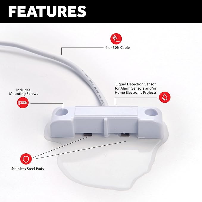 Floor Water Sensor for Flood and Leak Detection (30 ft)