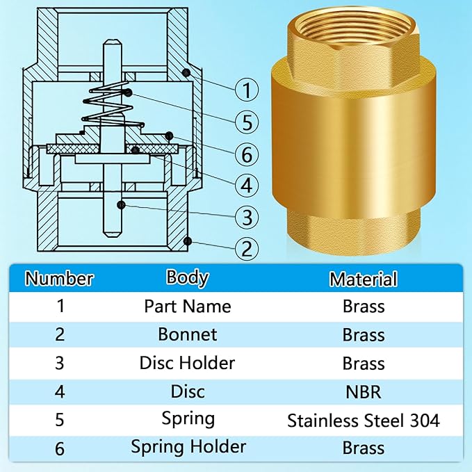 Boltigen Solid Brass Spring Check Valve, 1-1/2 Inch NPT Female Thread Non Return One Way Horizontal Vertical In-Line Water Check Valve for Well, Pump, Tank, Backflow Preventer