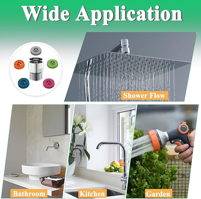YDmeet 5 Pcs Shower Flow Reducer Limiter Set, 1/2 Inch Flow Restrictor Control Valve for Fixed Handheld and Shower Head 1.5/1.8/2.0/2.5/3.2 GPM