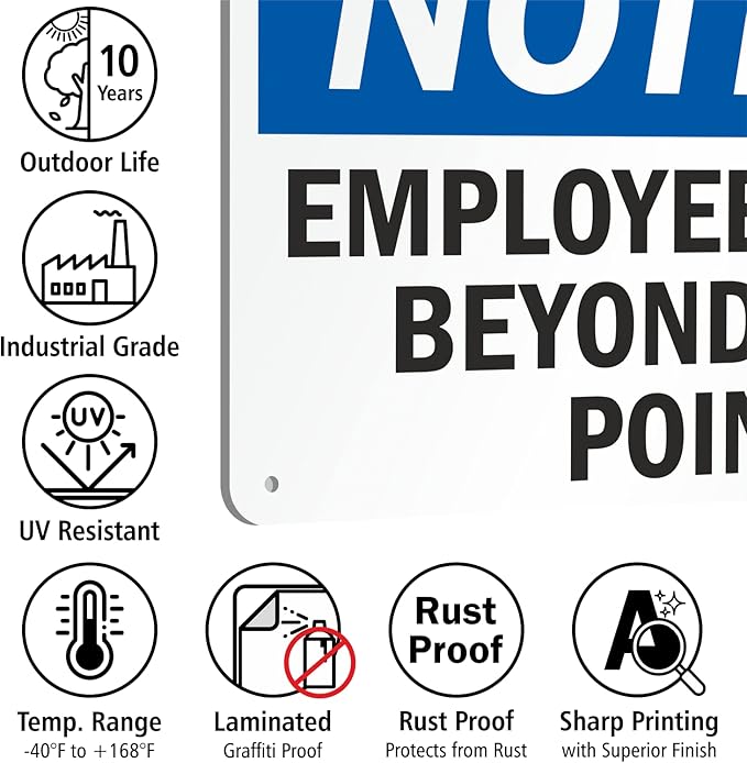 SmartSign 12 x 18 inch “Employees Only Sign, Employees Only Beyond This Point Sign” Sign, Digitally Printed, 55 mil HDPE Plastic, Blue, Black and White, Made in USA