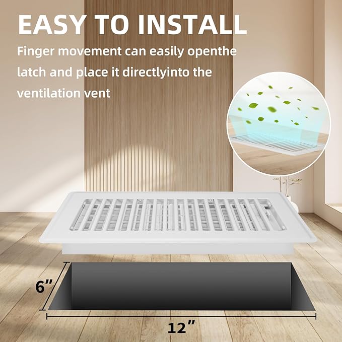 Floor Register 6x12-4 Pack Vent Covers for Home Floor Heavy Duty Steel Walkable Easy Adjust Air Supply Lever Cover for Sidewall, White