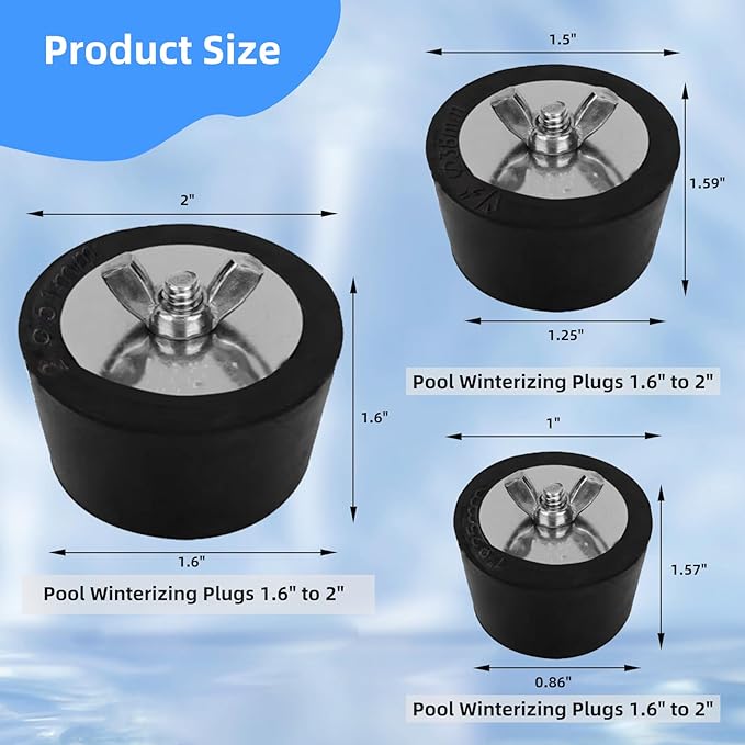 3 Sizes Pool Backwater Plug, Pool Skimmer Plug, Pool Antifreeze Plug, Pool Plug with Stainless Steel Screws for Swimming Pool Inground Pool Above Ground Pool (1", 1.5", 2") Set of 3 (1", 1.5", 2" | 3)