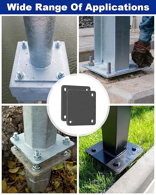 Rocaris 4 Pcs 4 X 4 X 1/5 Inch A36 Steel Plate Hot Rolled, Steel Base with 4 Holes Metal Square for Construction Boards, Structure Support, Weldable Square and Industrial