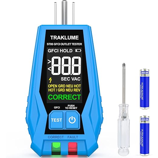 Outlet Tester with LCD Display Receptacle Tester with GFCI for Standard 3-Wire 110-125V AC Electrical Outlet Test Plug in Electric Polarity Tester for Socket Test Outlet Checker for Grounding