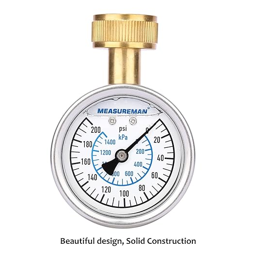 MEASUREMAN 2-1/2" Glycerin Filled Stainless Steel Water Pressure Test Gauge, 3/4" Female Hose Thread, 0-200 psi/kpa
