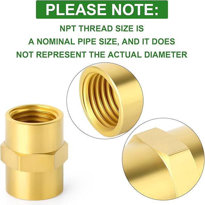 TAISHER 2PCS Brass Pipe Fitting, Coupling, 3/8-Inch Female Pipe x 3/8-Inch Female Pipe