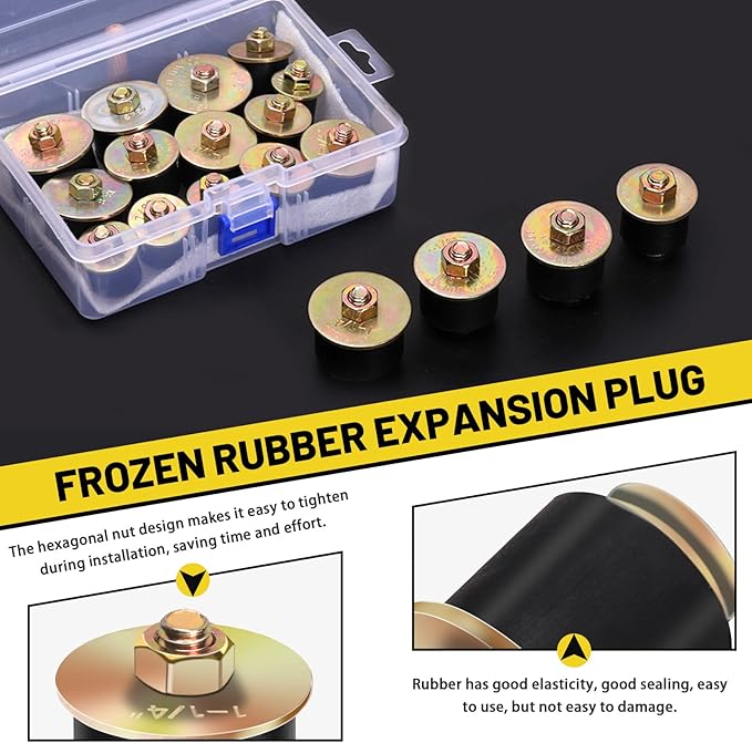 14Pcs 7 Sizes Neoprene Rubber Expansion Plug, 1-1/2'', 1-3/8'', 1-1/4'', 1-1/8'', 1'', 7/8'', 3/4'' Automotive Rubber Expandable Freeze Plugs Fit Hole Size: 3/4"~1-1/2" (19mm~38mm)