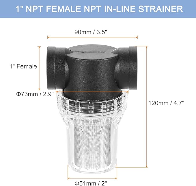 uxcell Pressure Washer Filter 1" NPT Female Thread, Inline Mesh Strainer Attachment, Stainless Steel Screen with Sealant Tape for Outdoor Gardening Inlet Water (Size:40 Mesh)