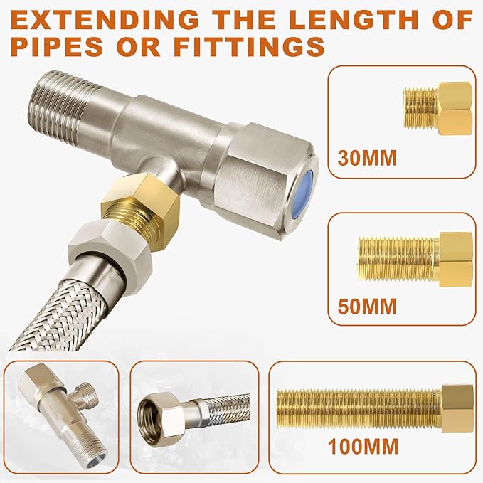 Extension Brass Fittings 3/4" Male Threaded Pipe Hex Bushing Adapter Converter Adapter, Female to 3/4" Copper Pipe Extension Connector Fittings Female Length 70 mm (3pc)