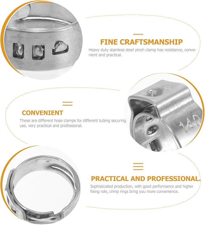 CHILDWEET 50Pcs Stainless Steel Pex Crimp Rings Pinch Clamps Water Pipe Clamps for Plumbing Pex Tubing Connections Sturdy Metal Pipe Fittings