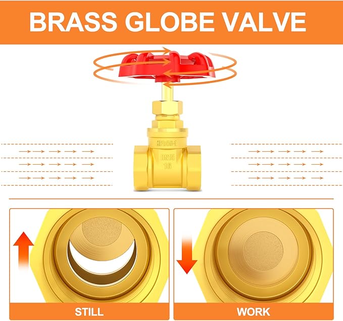 GASHER 2PCS Brass industrial Globe Valve, 1/2" NPT DN15 Female with Wheel Handle,Globe Valve Tool For Water, Oil, Gas