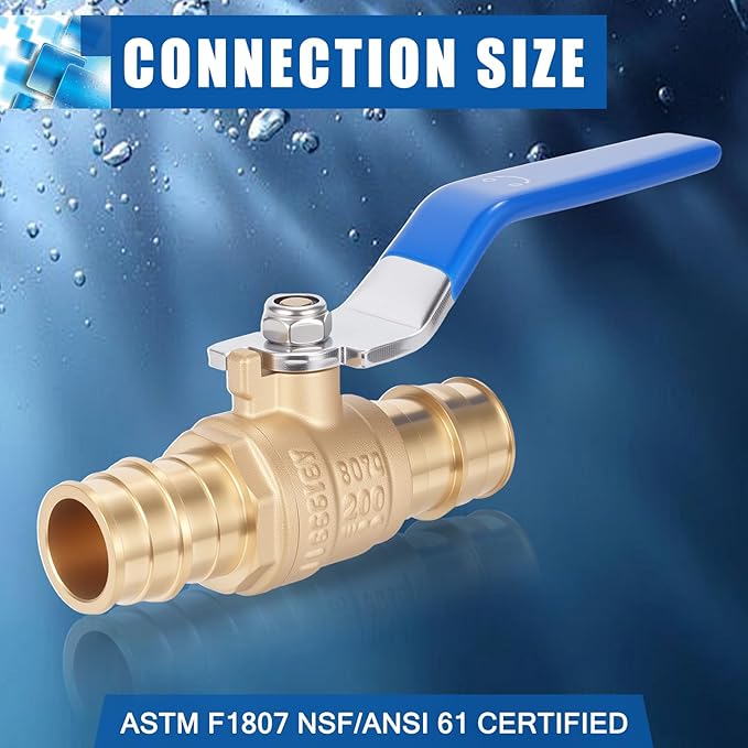1/2-inch Pex A Ball Valve, Brass Full Port Water Shut Off Ball Valve for Hot and Cold Water (2-Pack), ASTM 1960, UPC Certified