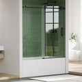 Frameless Sliding Shower Door - 56 to 60 Inch Adjustable Width x 59 Inch Height, 8mm Tempered Glass with Soft Close & Easy-Clean Coating, Stainless Steel Round Rail & 55 Rollers, Matte Black Finish