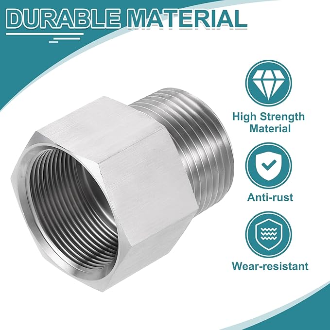 uxcell Pipe Fitting Reducing Adapter, 1" NPT Male x M33 Female 304 Stainless Steel Reducer Connector for Water Oil Air Pressure Gauge, Silver