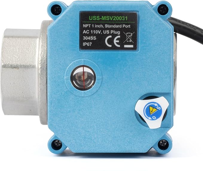 U.S. Solid 1 inch NPT 304 Stainless Steel Motorized Ball Valve - Plastic Electrical Ball Valve, 2 Wire Auto Return, AC 110~230V, Normally Closed, IP67, NSF Certified