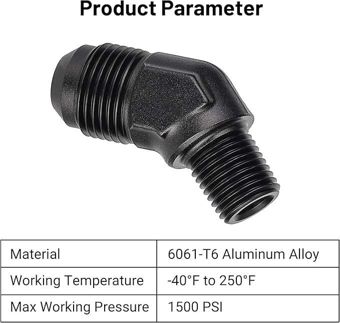EVIL ENERGY 8AN Male Flare to 1/4" NPT Pipe 45 Degree Fitting Adapter Aluminum Black