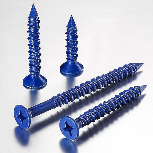 49 PCS) 1/4"" Concrete Screw Anchor Kit Blue Flat Head for Anchoring to Masonry, Block or Brick Stucco