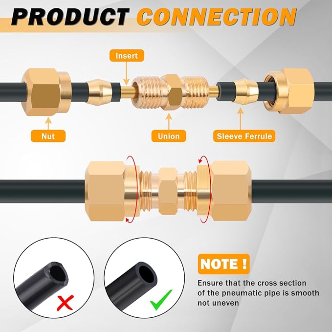 135 Pcs DOT Air Brake Line Fittings, 1/4" 3/8" 1/2" Brass DOT Compression Air Nylon Tubing Fittings Connectors Assortment For Trucks or Industrial Use