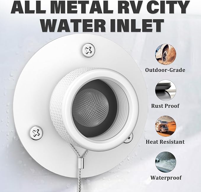 2 Pack All Metal RV City Water Inlet with Check Valve RV Water Inlet -rv Water Fill Inlet Leak Proof & Universal Fit for RV Camper Motorhome Trailer Marine -White