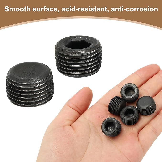 Pipe Plug Carbon Steel Internal Hex Thread Socket Pipe Plug Fitting - Fitting for (Sealing Port - Air Tanks - Water Outlets) 3/8 Inch NPT Male & 6 Pack