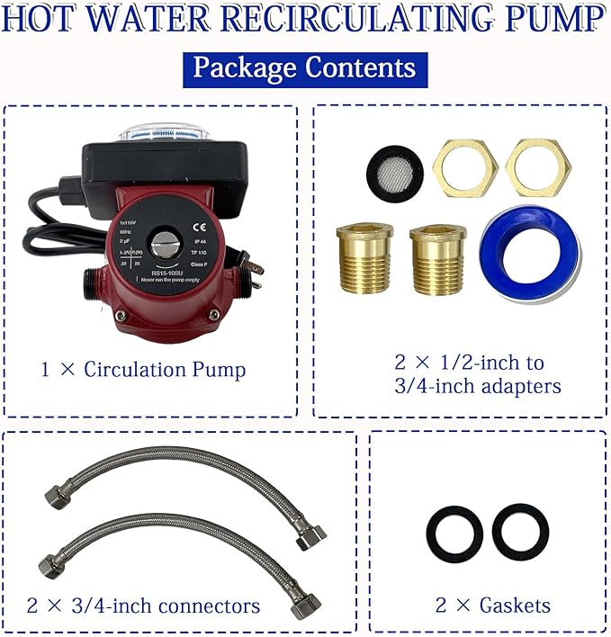 UP15-10SU7P/TLC Hot Water Circulator Pump, 115V 1/25 HP 3/4" x 1/2" NPT, Compatible with Grundfos UP15-10SU7P 59896288P1 595916 Recirculating Pump