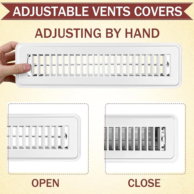Tandefio 2 Pcs 2" x 12" Floor Register Vent Covers Metal Heavy Duty Walkable Floor Air Vent Covers with Rust Proof Finish Grille Easy Adjust Air Supply Lever for Home Wall Ceiling (White)