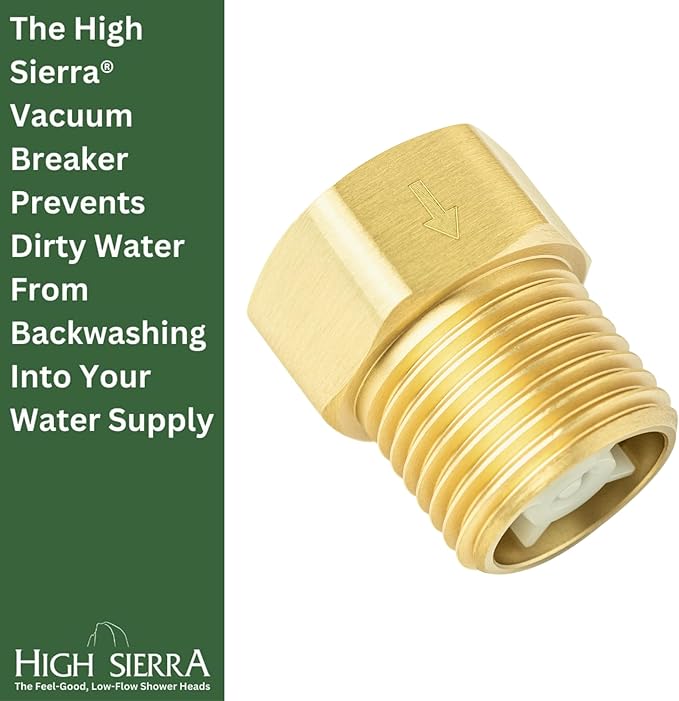 High Sierra® - Solid Metal Certified Vacuum Breaker and Backflow Preventer for Handheld Shower Heads - Brushed Gold Finish