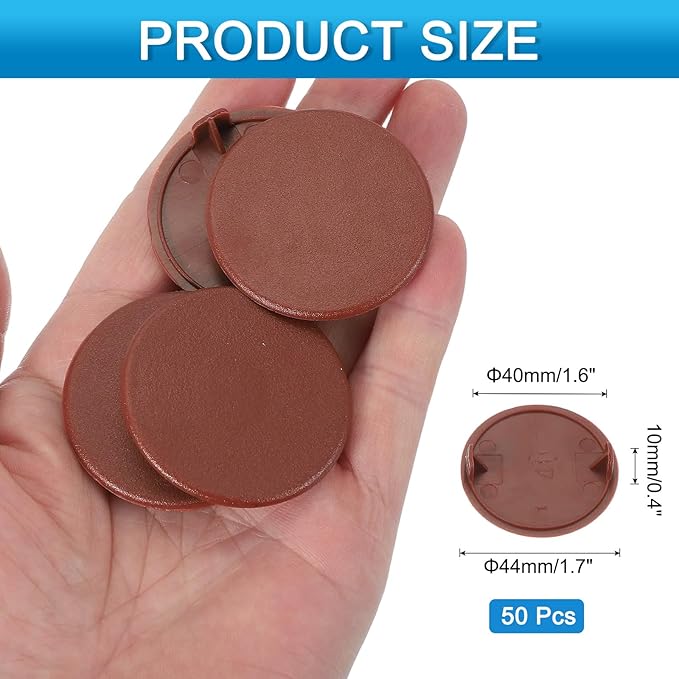 uxcell 50Pcs Plastic Hole Plugs, 1-3/5"(40mm) Flush Type Panel Round Screw Caps Cover Fastener Knockout Locking Plugs for Furniture Insert End Caps Panels, Red Brown
