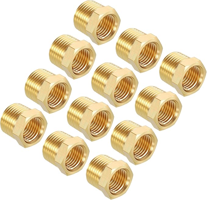 Pack of 1, 3/8" NPT Male to 1/4" NPT FeMale Solid Brass Hex Bushing, Hose Fittings Adapter Threaded Reducer Heavy Duty for Pipe Leak Repair, Pneumatic Systems, Compression